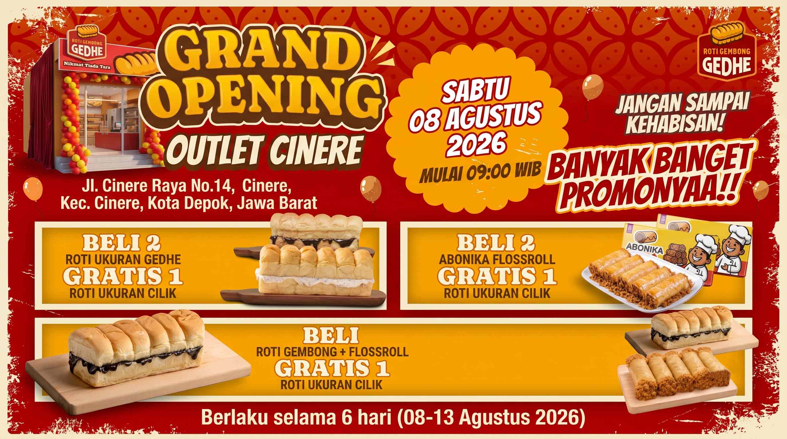 Grand Opening Roti Gembong Gedhe Cinere: Outlet Baru, Promo Gedhe-Gedhean Selama 6 Hari!